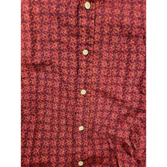 Vintage J Crew Red Geometric Short‎ Sleeve 100% Cotton Button Up - Picture 4 of 4